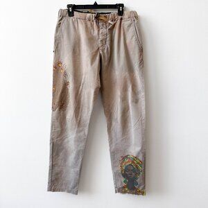 White Sand Hand-Painted Beige Chino Pants – Unique Artwear